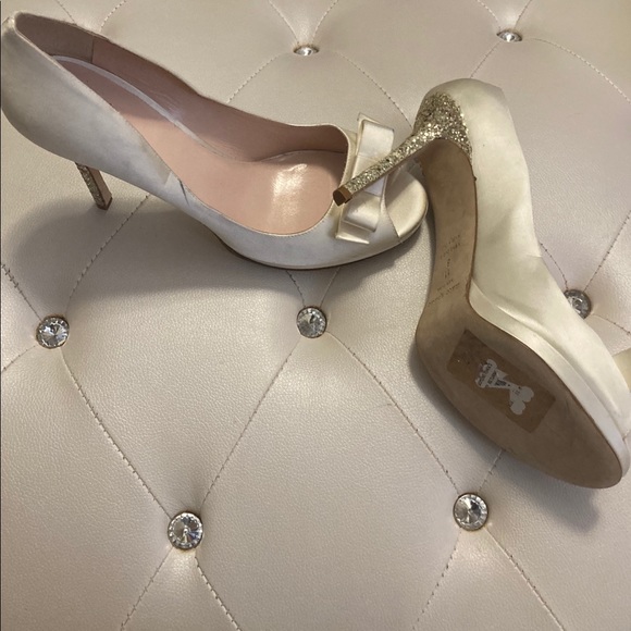 NEW Kate Spade Felisha Ivory Satin Glitter Heel Open Toe Heels Size 10.5B - Picture 10 of 16